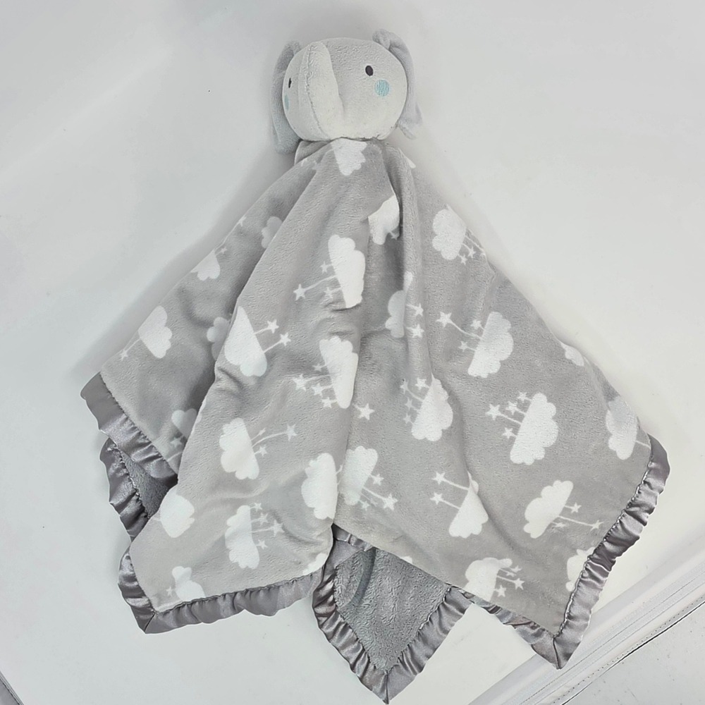 Parent's Choice Elephant Lovey Security Blanket Baby Grey Cloud Satin Trim